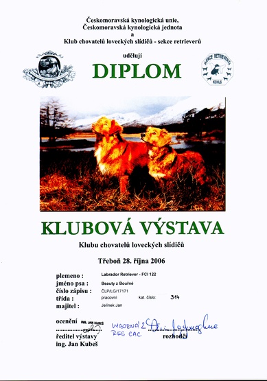 Diplom KV KCHLS Třeboň 28.10.06