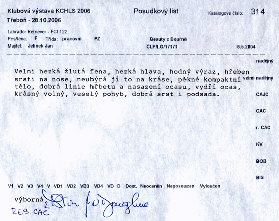Posudkový list KV KCHLS Třeboň 28.10.06