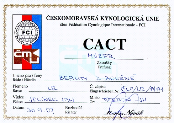 CACT Mezinárodní všestrané zkoušky z přinášení retrieverů - Třeboň 28.9.07